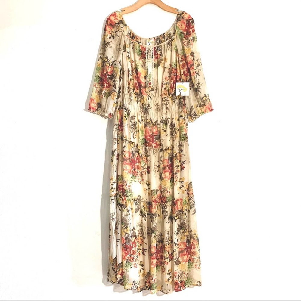 Anthropologie bohemian floral long dress orange 1X